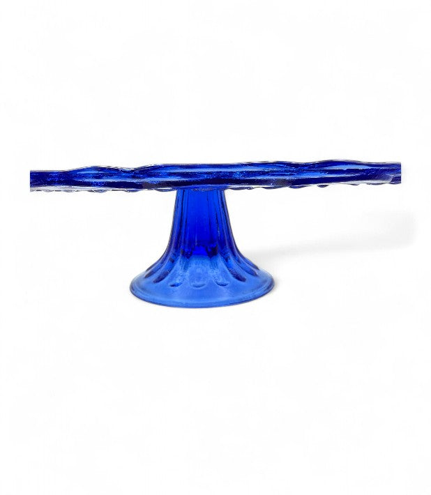 Vintage Cobalt Blue Pressed Glass Pedestal Cake Stand – Vintage Tableware