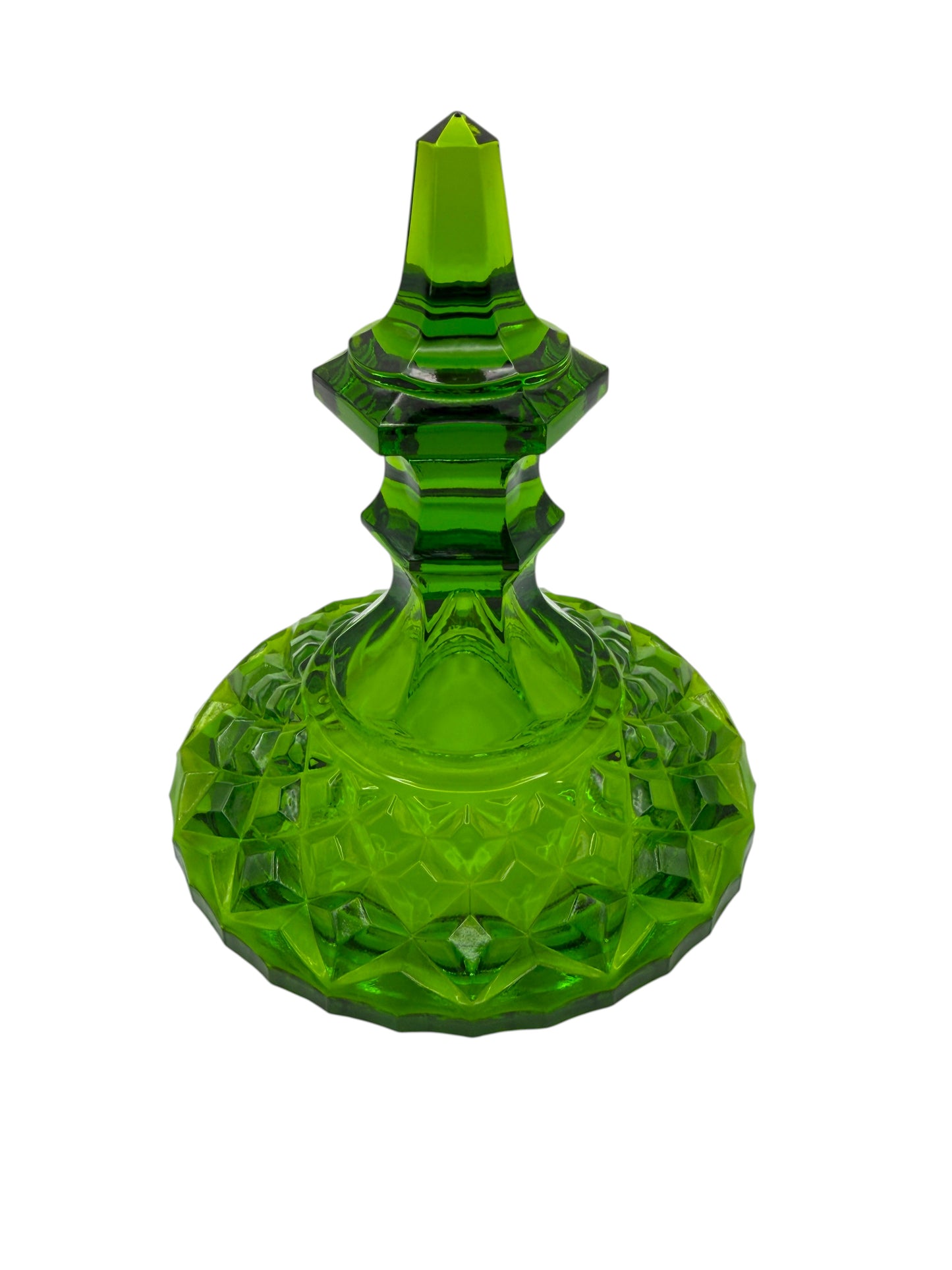 Vintage Indiana Glass Emerald Green Diamond Point Covered Compote