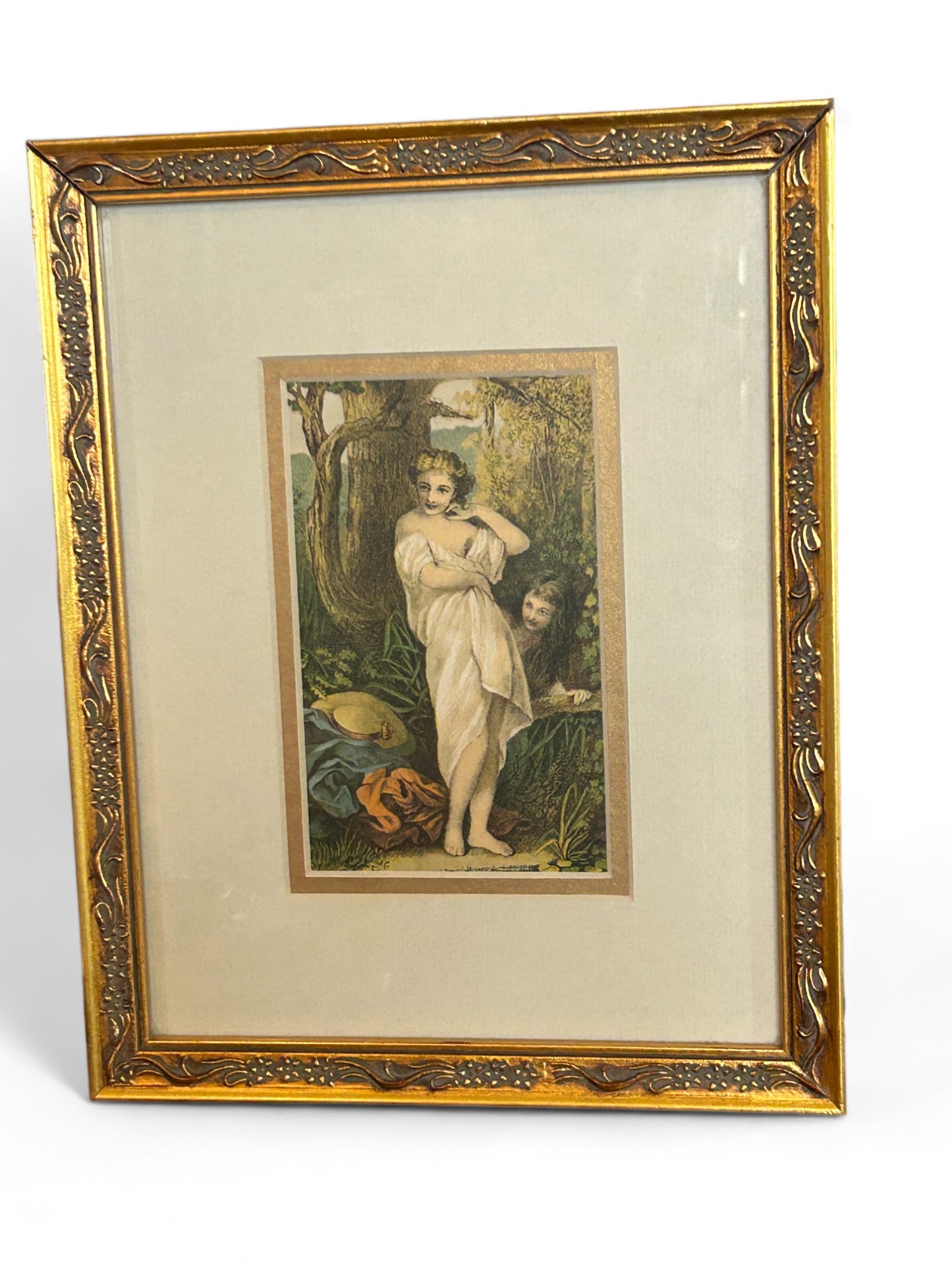 Vintage Postcard Bather and Voyeur Framed