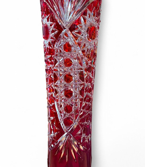 Vintage Ruby Red Cut to Clear Tall Vase