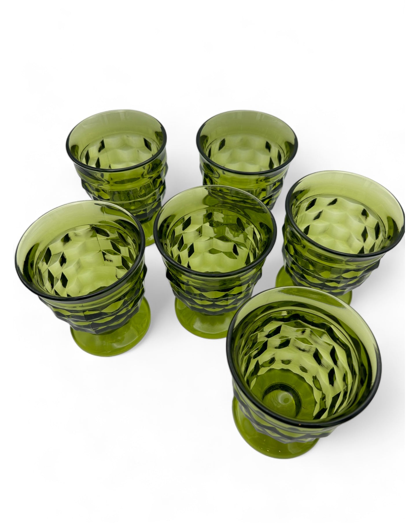 Vintage White hall Avocado Green Footed Tumblers