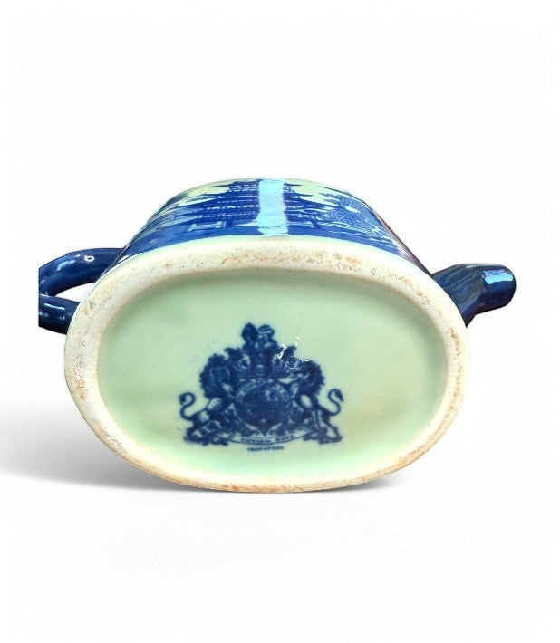 Hinson Vintage Interiors blue and white ironstone teapot base with Victoria Ware maker mark and crest