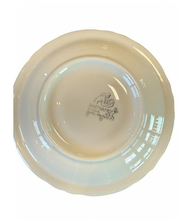 Hinson Vintage Interiors Shenango China dinnerware underside showing the maker mark and scalloped edge detail
