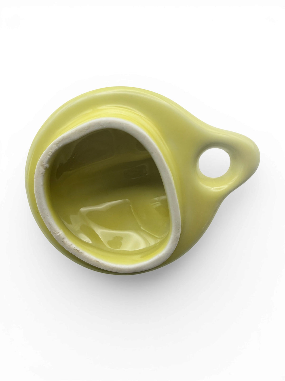 Hinson Vintage Interiors ceramic Hall 6-cup teapot lid in buttery yellow glaze, top-down view