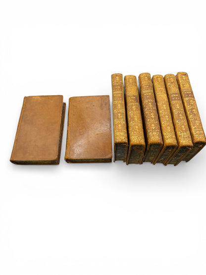Antique 1770 Paris Set of 8 Books — Oeuvres de Molière (Le Clerc) | Gilt Tan Leather + Marbled Edges