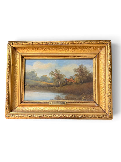 Antique C. Maynard Pastoral Landscape Oil Painting in Gilt Frame