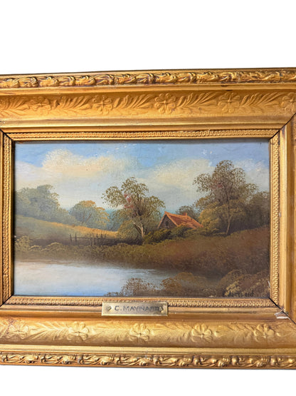 Antique C. Maynard Pastoral Landscape Oil Painting in Gilt Frame