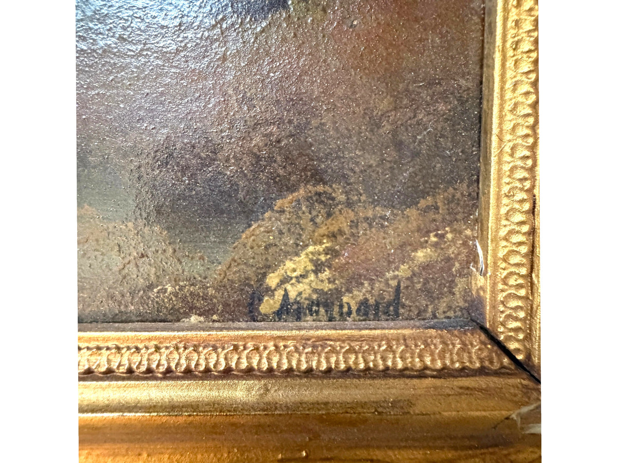 Antique C. Maynard Pastoral Landscape Oil Painting in Gilt Frame