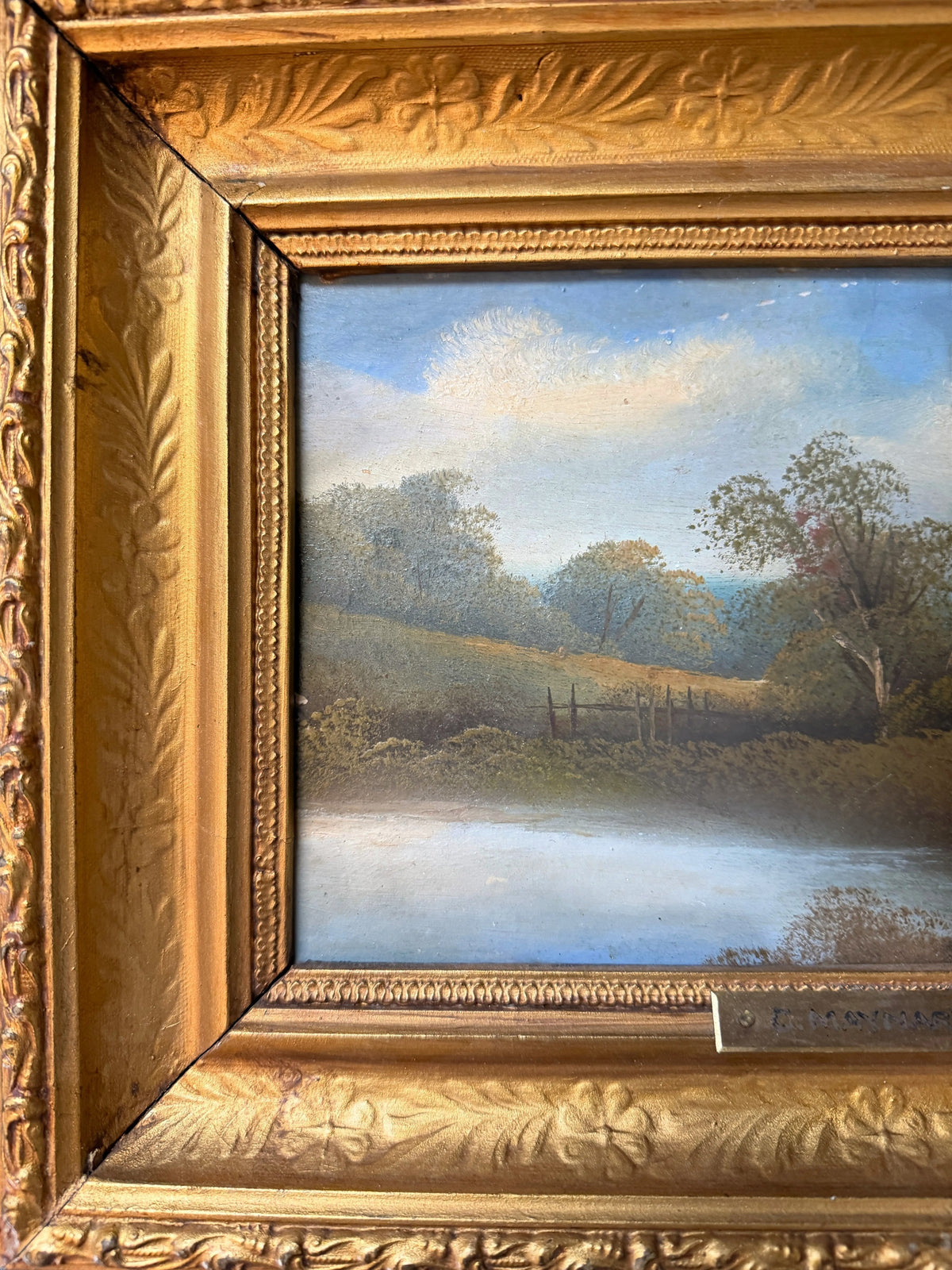 Antique C. Maynard Pastoral Landscape Oil Painting in Gilt Frame