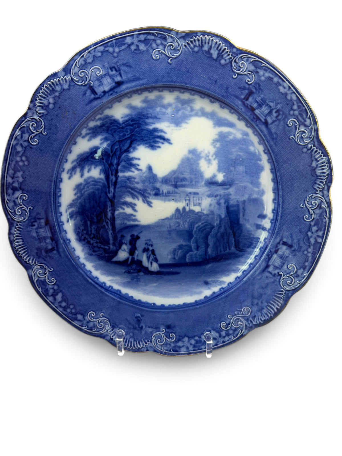 Antique Charles Meigh & Son Jenny Lind Flow Blue Charger, England c. 1855