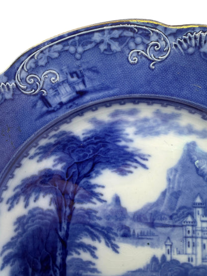Antique Charles Meigh & Son Jenny Lind Flow Blue Charger, England c. 1855