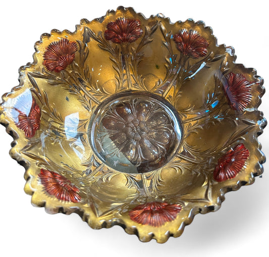 Antique Gold Red Carnation Goofus Glass.