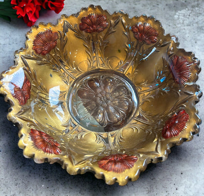 Gold Red Carnation Goofus Glass Bowl