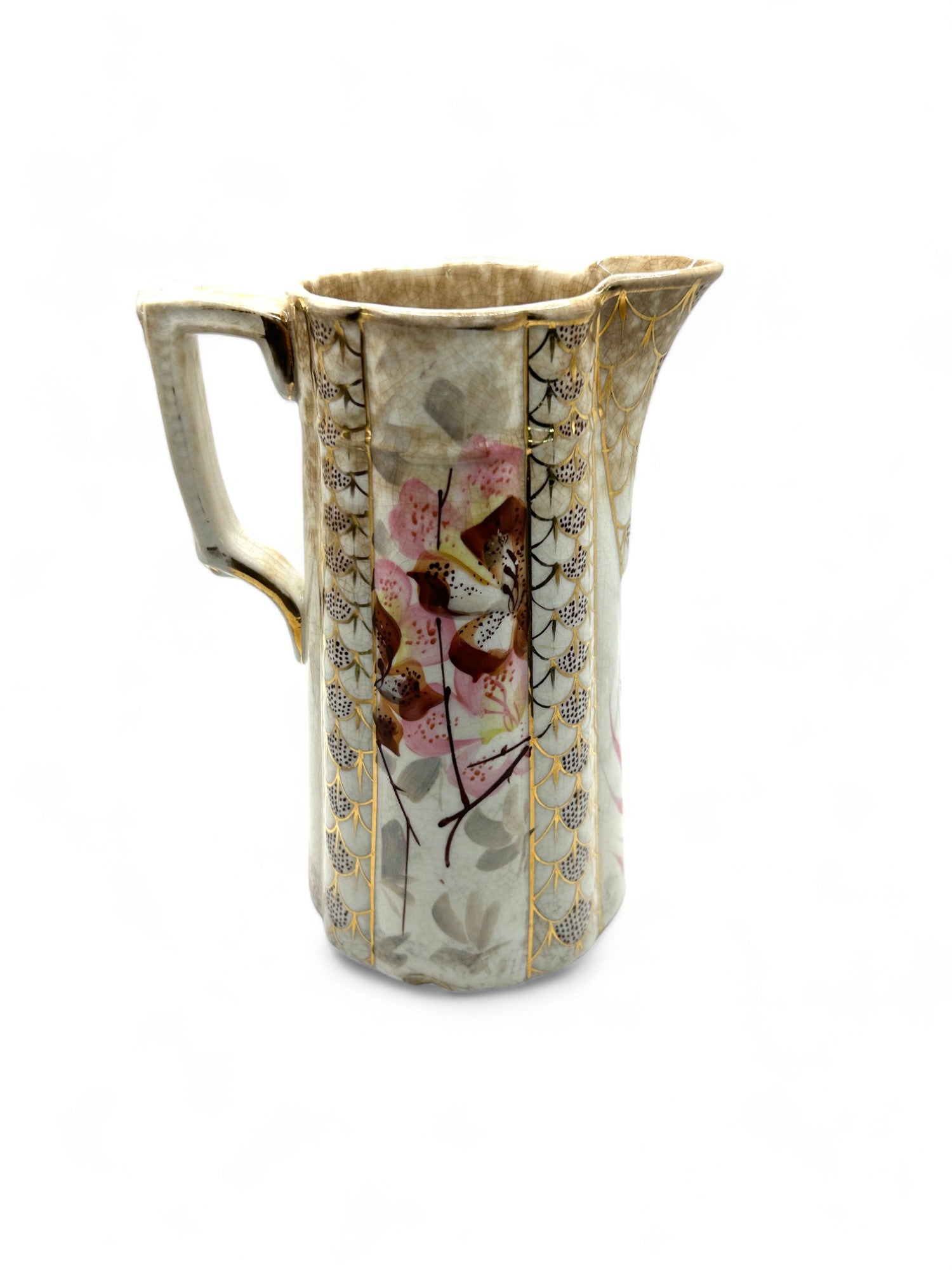 Antique New England Pottery JaponoiserieRieti Nouveau Pitcher