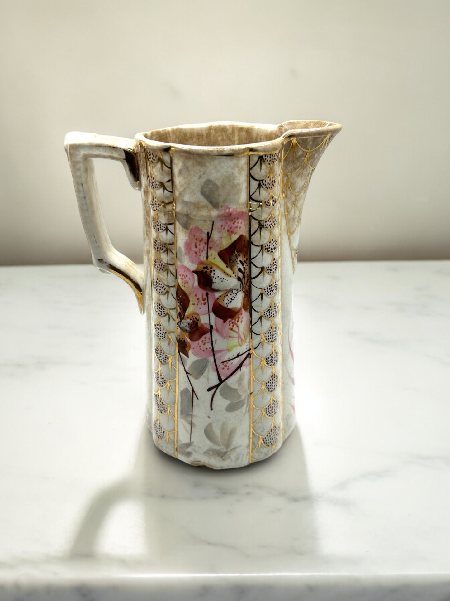 Antique New England Pottery Japonaiserie Rieti Nouveau Pitcher