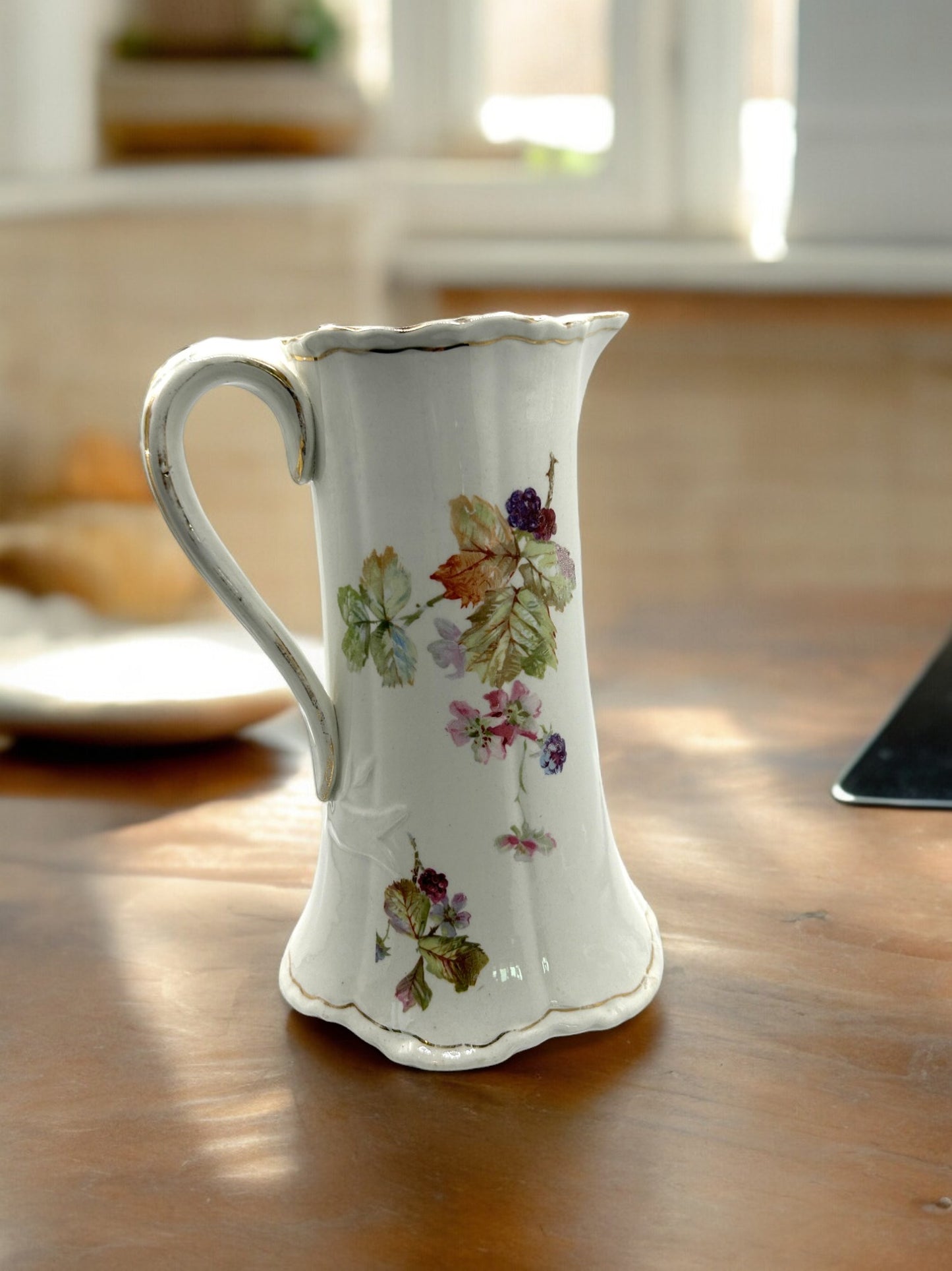 Antique Sevres Porcelain Pitcher With Black berries