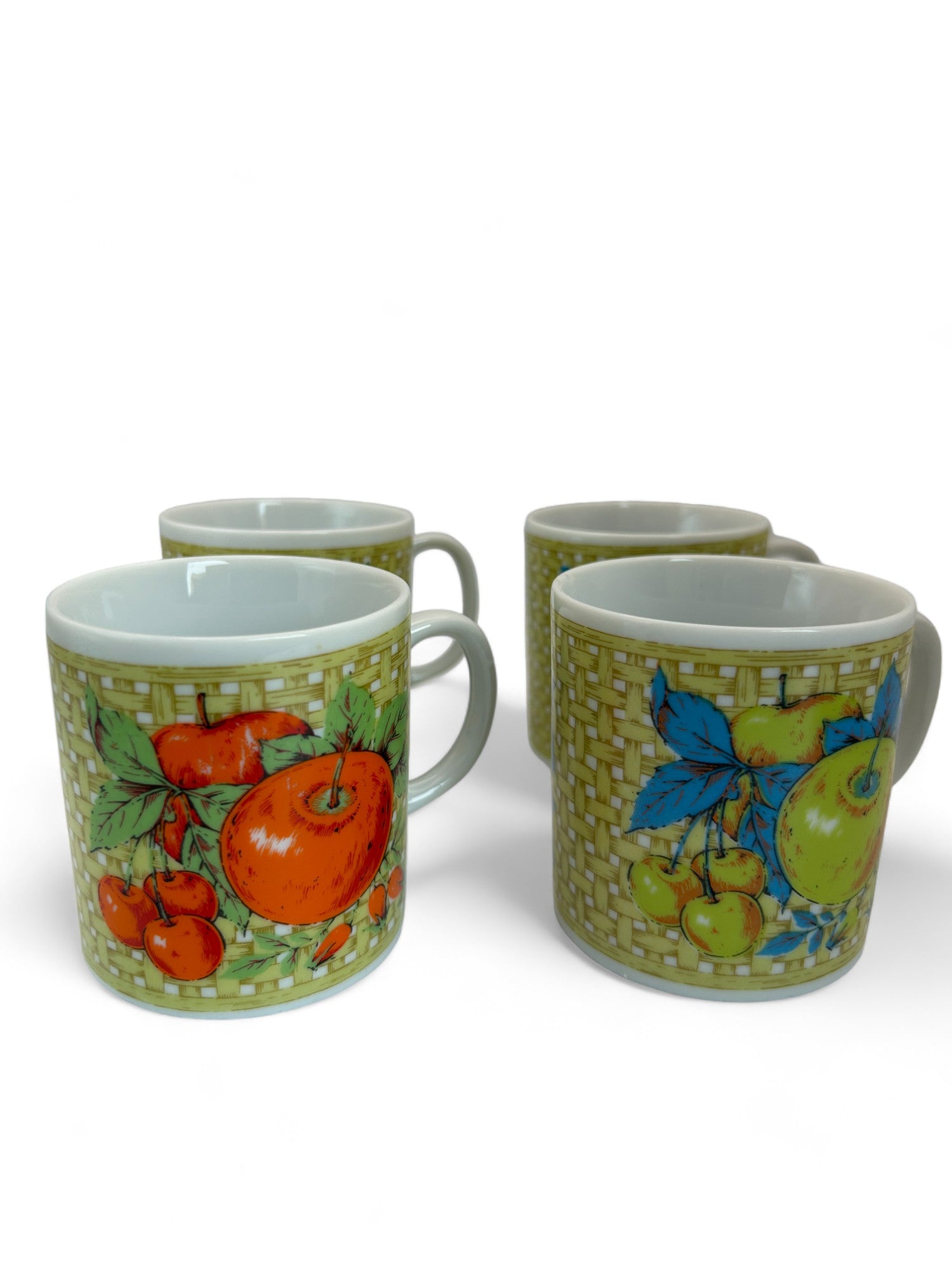 Charming Vintage Mid Century Fruit Pattern Mug Set