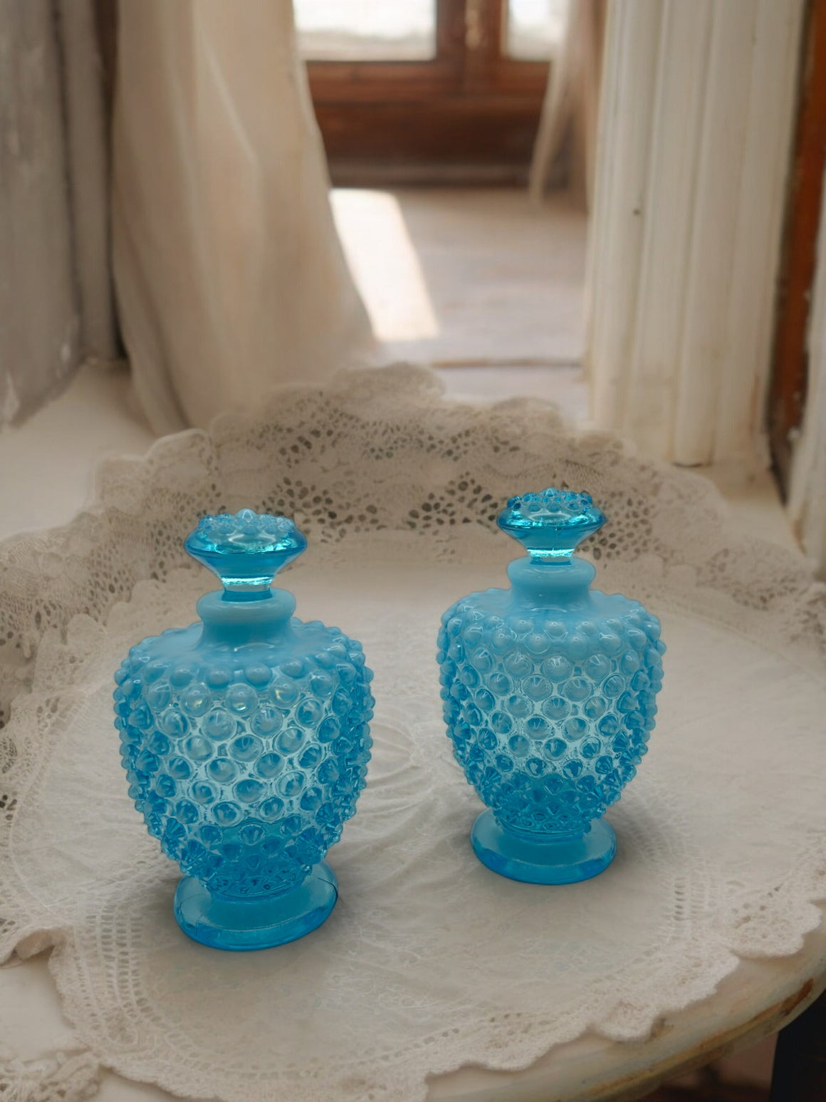 Elegant Vintage Fenton Hobnail Perfume Bottles - Set of Two