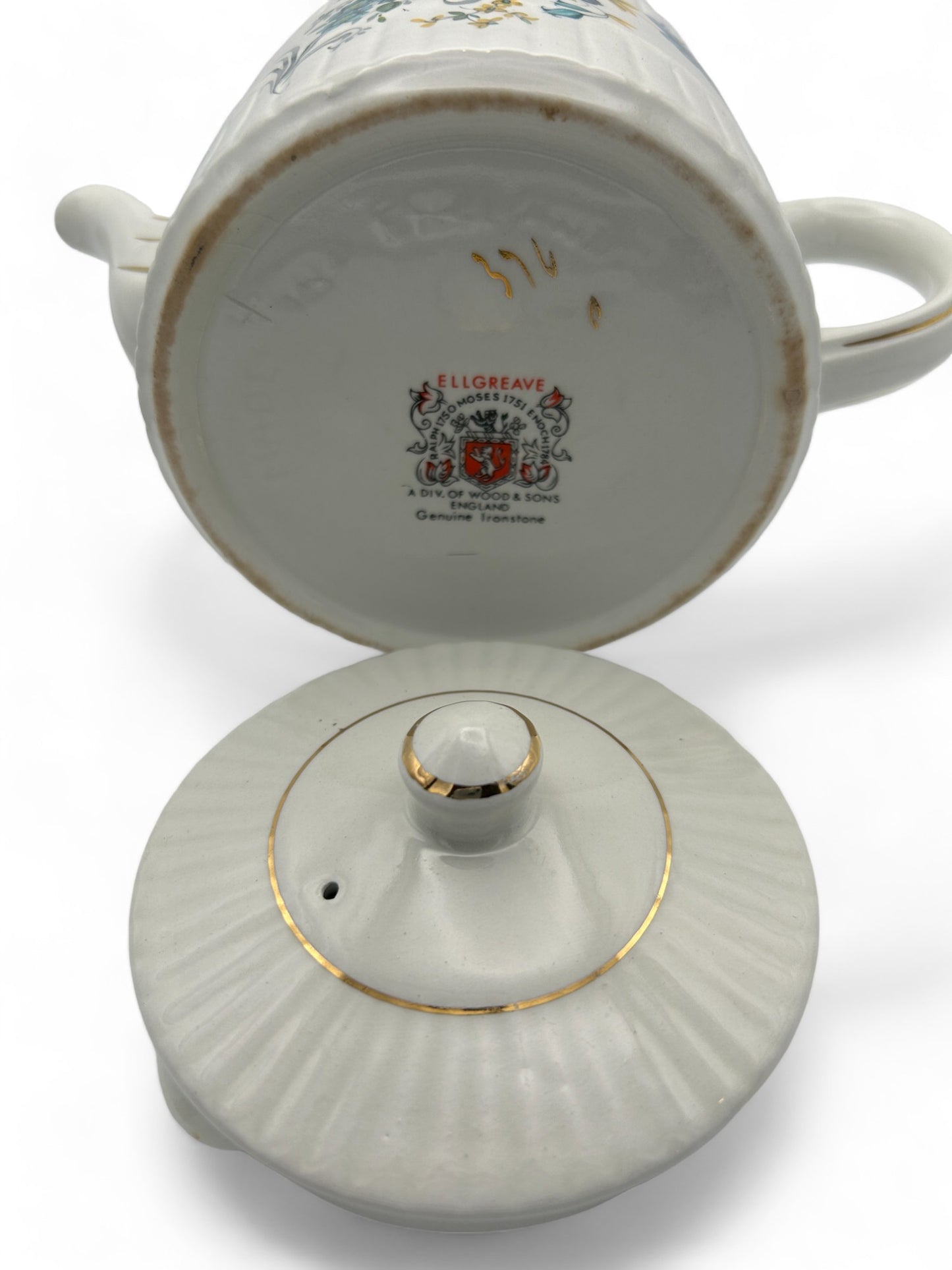 Ironstone Wood Son Blue Florals Teapot