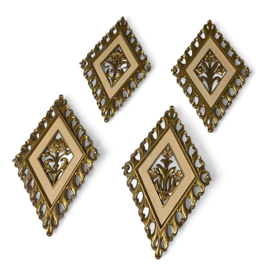 Hollywood Regency Gold Flower Wall Plaque Hangings