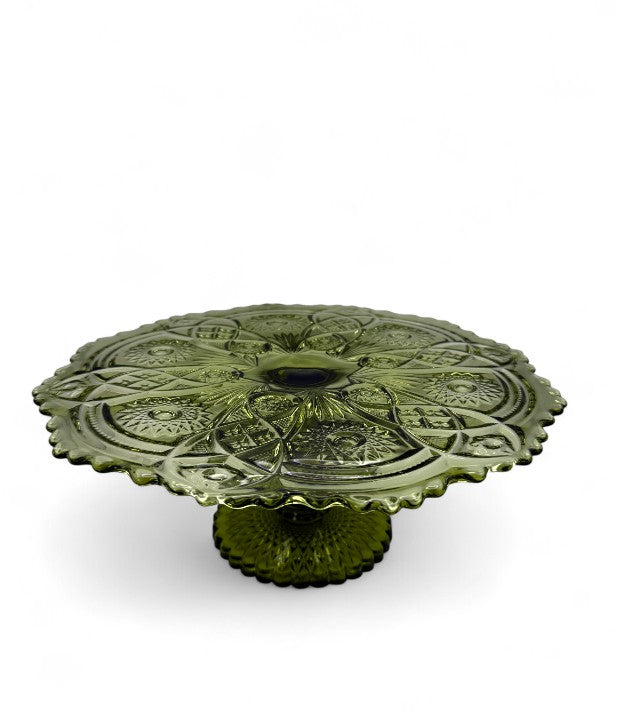 Imperial Glass Avocado Green Cake Plate Vintage Tableware