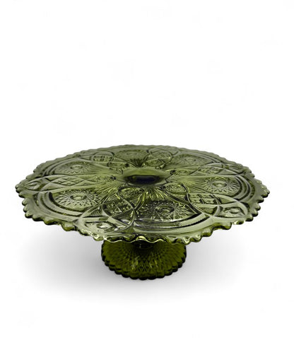 Imperial Glass Avocado Green Cake Plate Vintage Tableware
