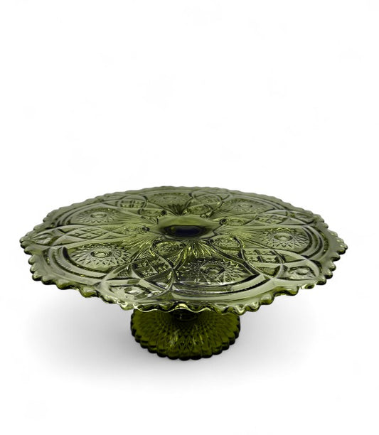 Imperial Glass Avocado Green Cake Plate Vintage Tableware