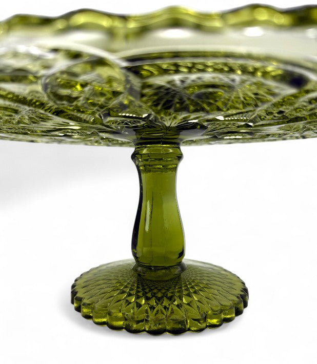 Imperial Glass Avocado Green Cake Plate Vintage Tableware