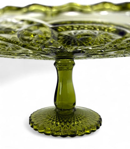 Imperial Glass Avocado Green Cake Plate Vintage Tableware