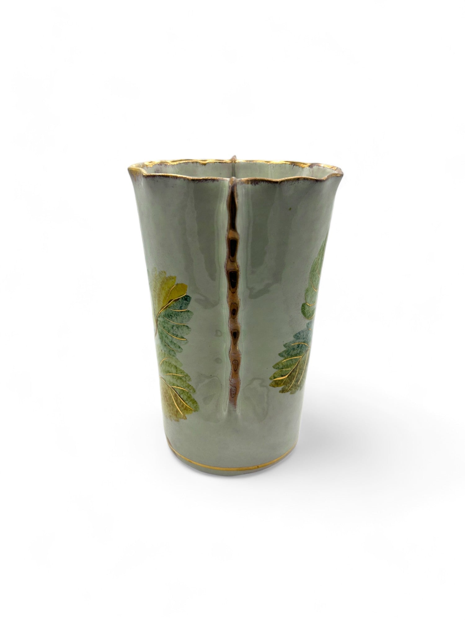 Italian Iridescent Clay Pottery Vase With Gold Trim