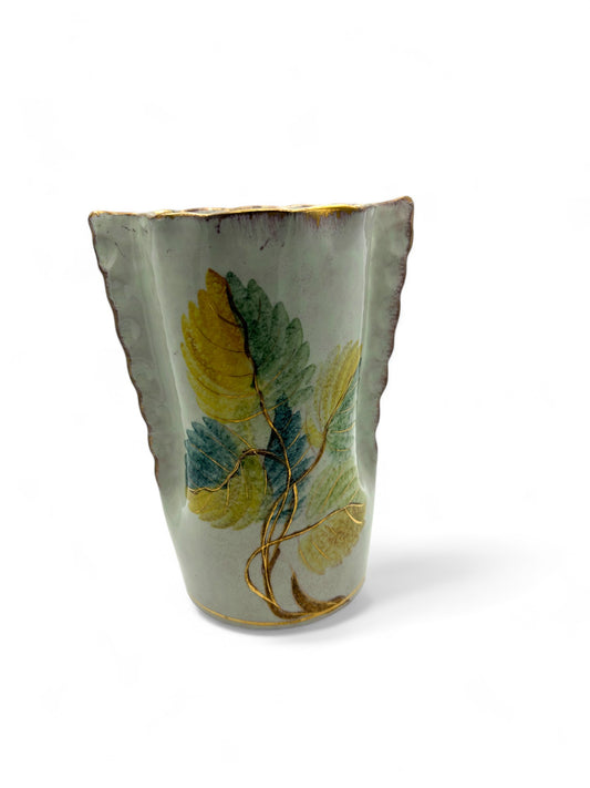 Italian Iridescent Clay Pottery Vase With Gold