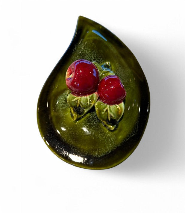 MCM 1960's Wade of California Pottery Avocado Green Leaf Dish Drip Glaze