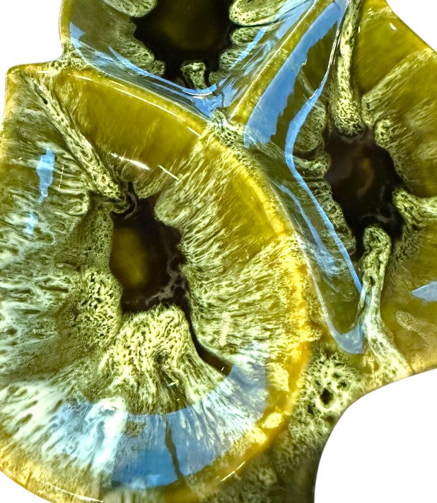 MCM 1960's Wade of California Pottery Avocado Green Leaf Dish Drip Glaze
