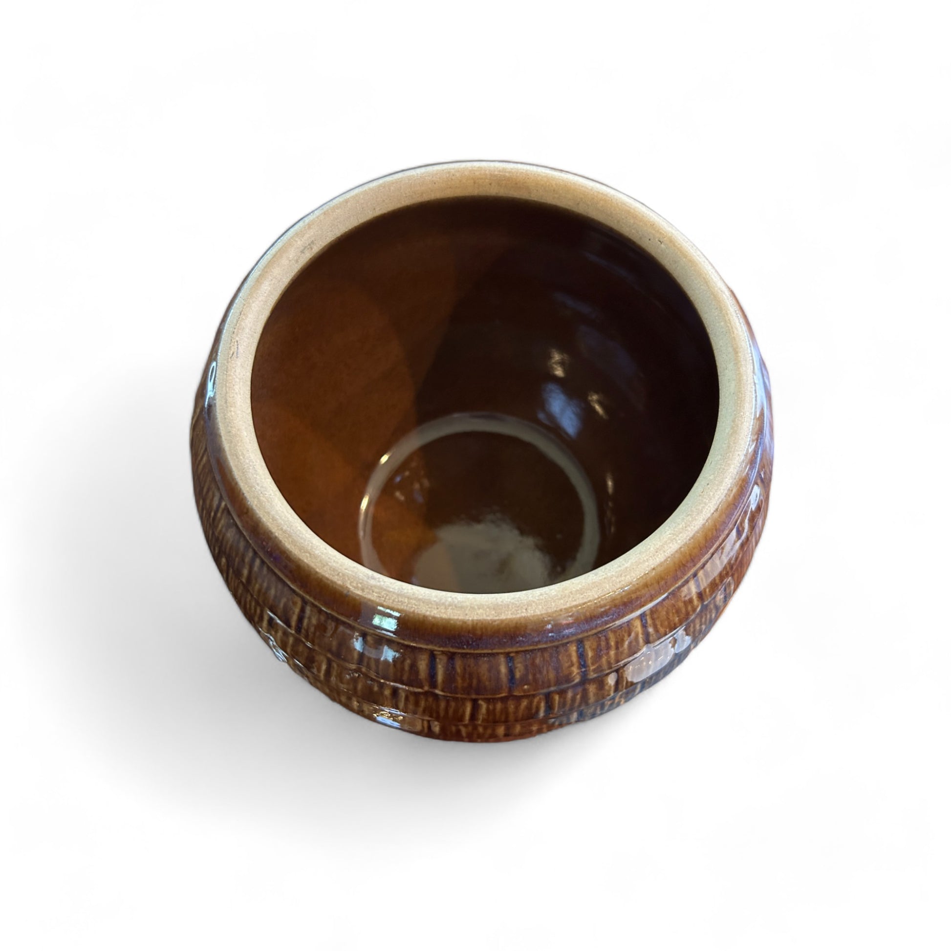 Pottery Brown Glazed Honey comb Cookie Jar With Lid
