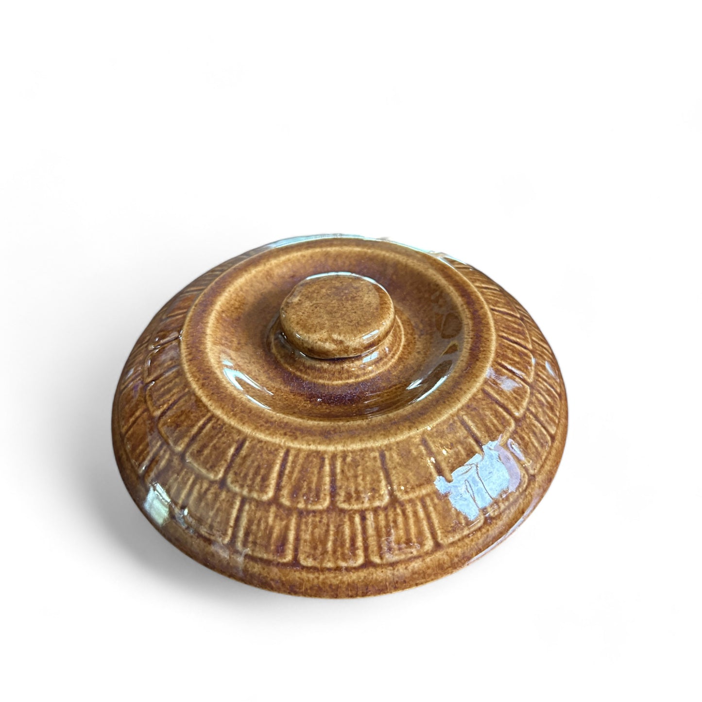Pottery Brown Glazed Honeycomb Cookie Jar With Lid
