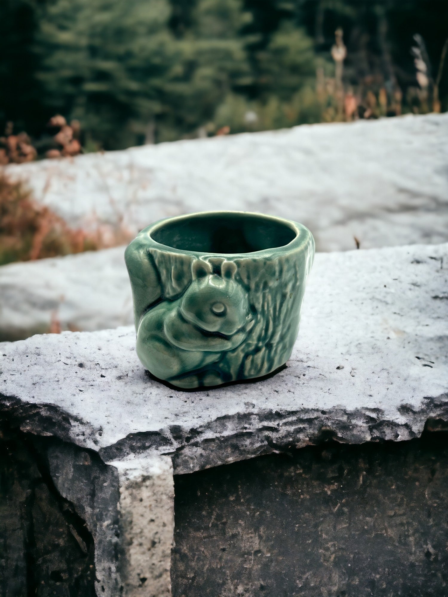 Pottery Planter Squirrel Hugging Tree