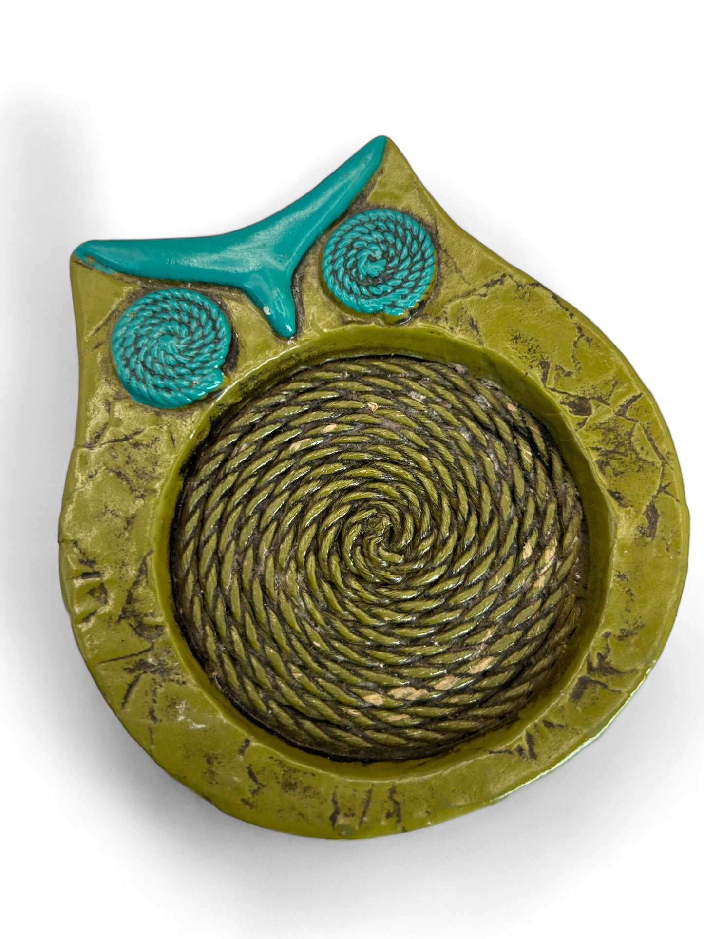 Setof4 Mid Century Owl Shaped Wood and Rope Drink Coasters