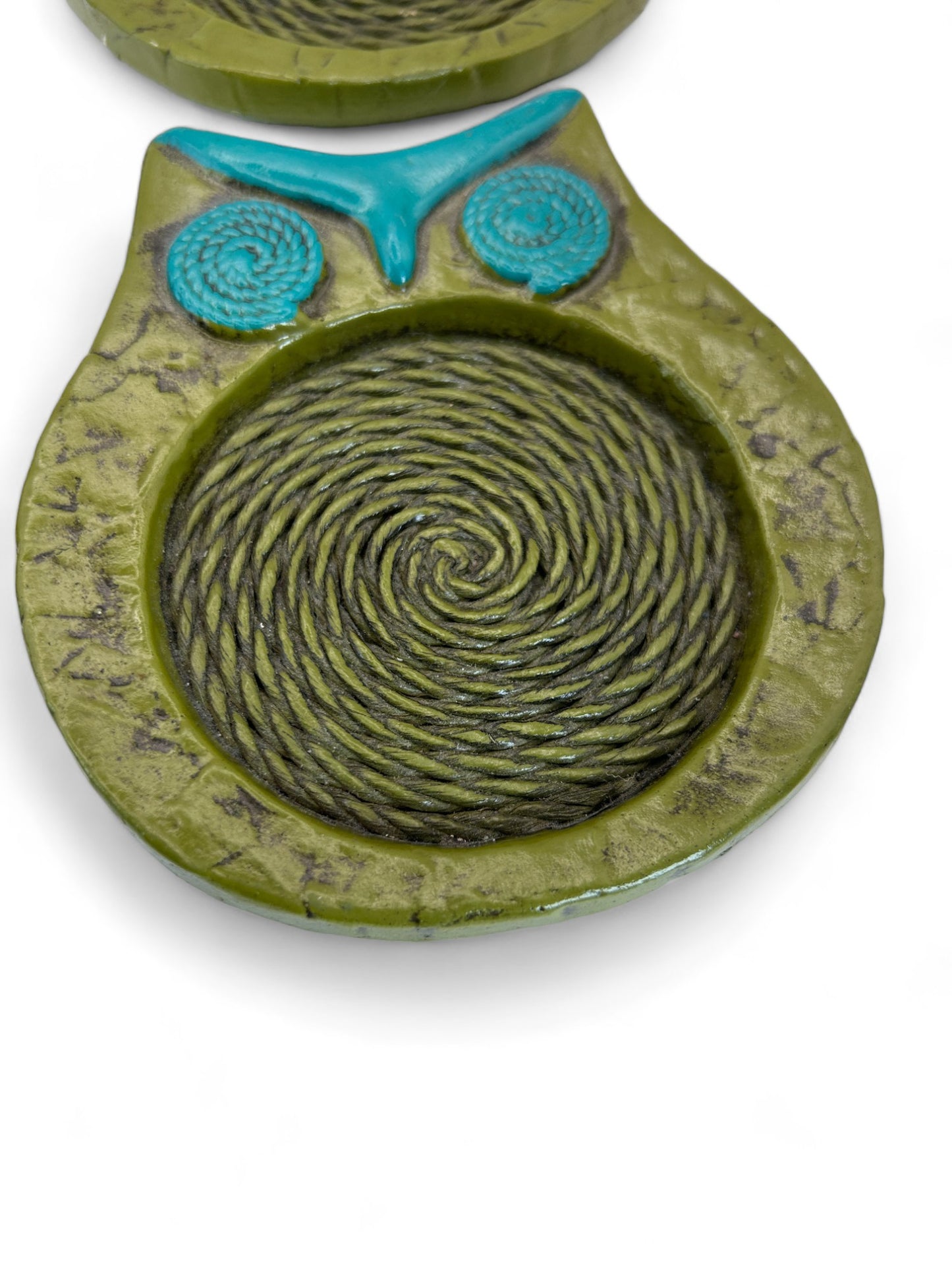 Set of 4Mid Century Owl Shaped Wood and Rope Drink Coasters