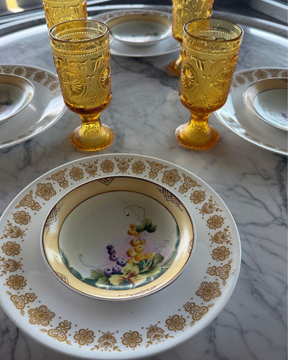 Vintage Amber Pressed Footed Glasses Set of Four