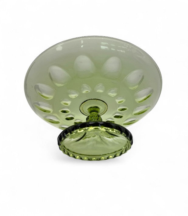 Vintage 1960s Hazel Atlas Reflection Avocado Green Pedestal Cake Plate - Vintage Tableware