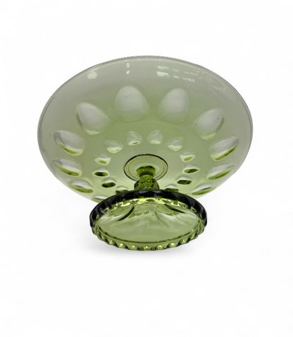 Vintage 1960s Hazel Atlas Reflection Avocado Green Pedestal Cake Plate - Vintage Tableware
