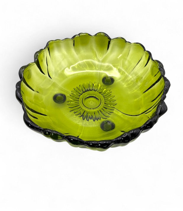 Vintage 1970s Indiana Glass Sunflower Green Footed Bowl –Vintage Tableware