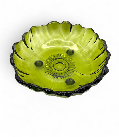 Vintage 1970s Indiana Glass Sunflower Green Footed Bowl –Vintage Tableware