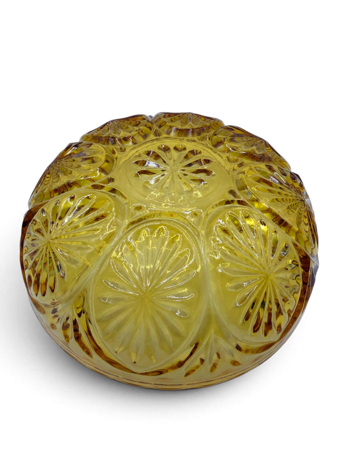 Vintage Amber Pressed Glass Starburst Serving Bowl