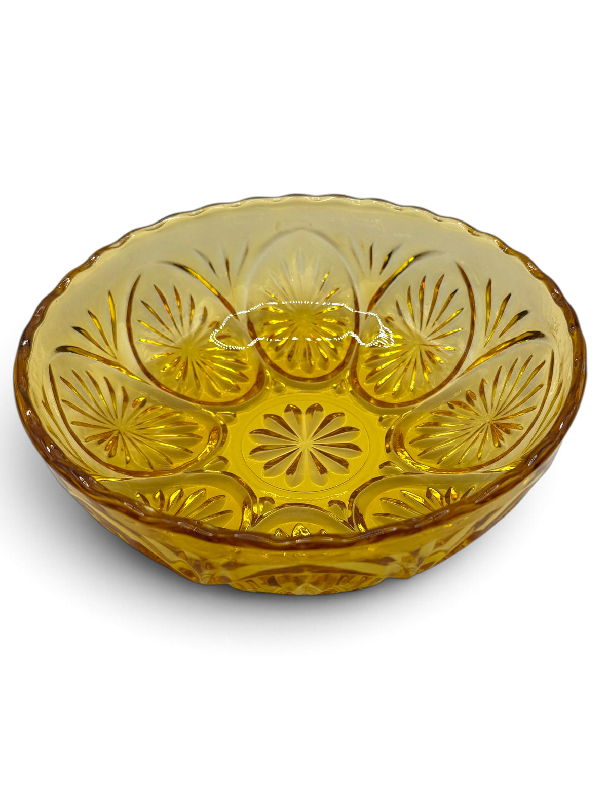 Vintage Amber Pressed Glass Starburst Serving Bowl