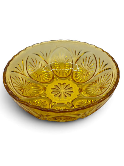 Vintage Amber Pressed Glass Starburst Serving Bowl