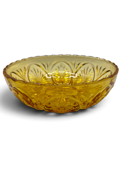 Vintage Amber Pressed Glass Starburst Serving Bowl