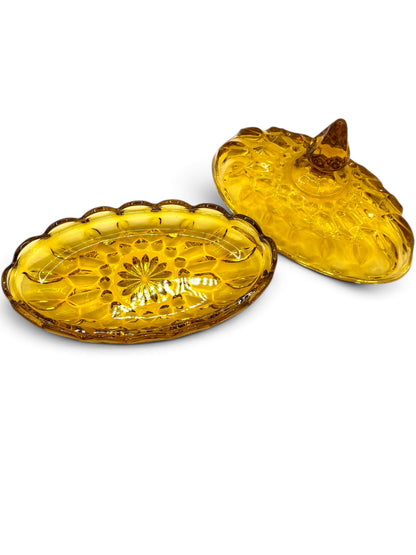Vintage Anchor Hocking "Fairfield" Amber Glass Covered Butter Dish