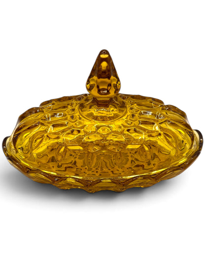 Vintage Anchor Hocking "Fairfield" Amber Glass Covered Butter Dish