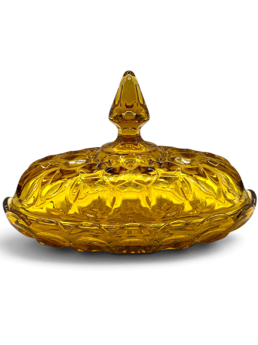 Vintage Anchor Hocking "Fairfield" Amber Glass Covered Butter Dish